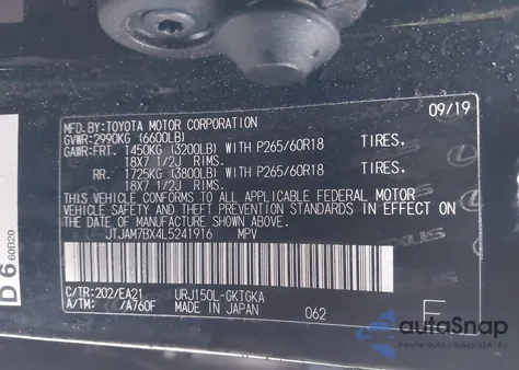 2020 Lexus Gx 460 Premium z USA, uszkodzony, nr VIN JTJAM7BX4L5241916